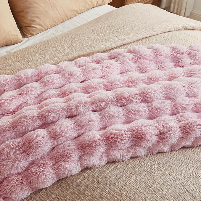 JELLYMONI Faux Fur Throw Blanket, Pink Throw Blanket for Couch, Fuzzy Cozy Plush Bubble Bed Blanket, Thick and Warm Blanket, King (108" x 90")