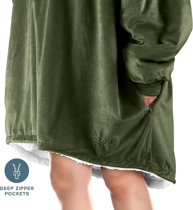 Bare Home Wearable Blanket Hoodie - Soft Plush Sherpa - Warm and Cozy - Oversized Wearable Blanket - Adult & Kid Sizes