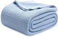 Bedsure Gentlesoft 100% Cotton Blanket Queen Size for Bed - Cooling Breathable and Soft for Spring Summer, Thick Cozy Waffle Weave Blanket Gifts for Women, Sky Blue, 90x90 Inches