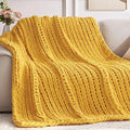 Chunky Knit Throw Blanket, 80''*90'' Knitted Throw Chenille Yarn for Bed Couch, Handmade Yellow Crochet Big Thick Blanket, Machine Washable Cute Comfy Blanket for Home Decor