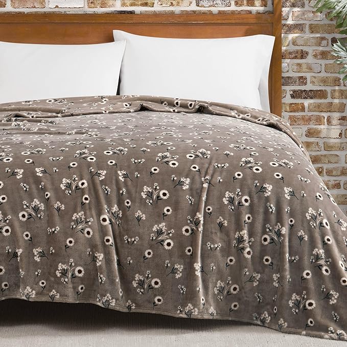 Lucky Brand Daisy Beige Floral 66"X90" Cozy Plush Blanket - Premium Microfiber Throw for Luxurious Comfort and Style Twin/Twin XL Size