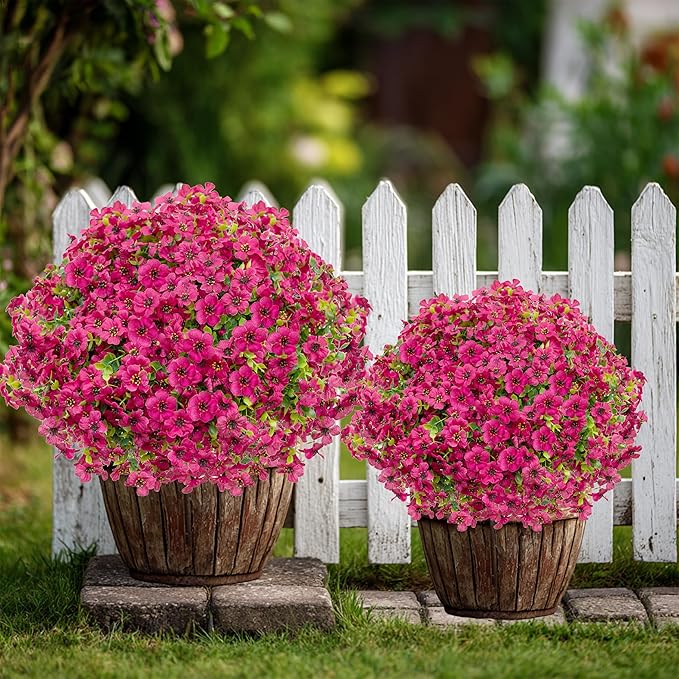 Artificial Flowers for Outdoors Fake Plants - 16 Bundles Faux Outside Greenery Boxwood No Fade Plastic Shrubs Fall Decor Farmhouse Home Garden Thanksgiving Mums (Red)
