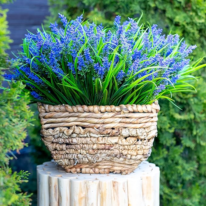 Artificial Flowers for Outdoors Decorations - 20 Bundles Fake Lavender Monkey Grass UV Resistant Plastic Faux Plants for Home (20, Purple)