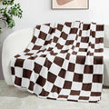 Exclusivo Mezcla Checkered Throw Blanket, Super Soft and Warm Fluffy Fleece Blanket for Couch, Sofa, Bed, Cute Plaid Pattern, Coffee, 50" x 60"