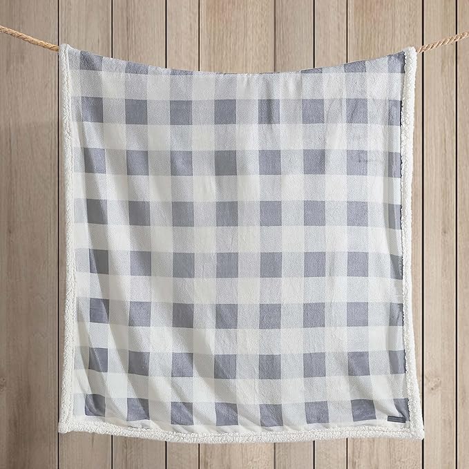 Eddie Bauer - Throw Blanket, Brushed Fleece & Plush Sherpa Bedding, Throw Blanket for Couch & Bed (Mountain Plaid Chrome Grey, 50" x 60")