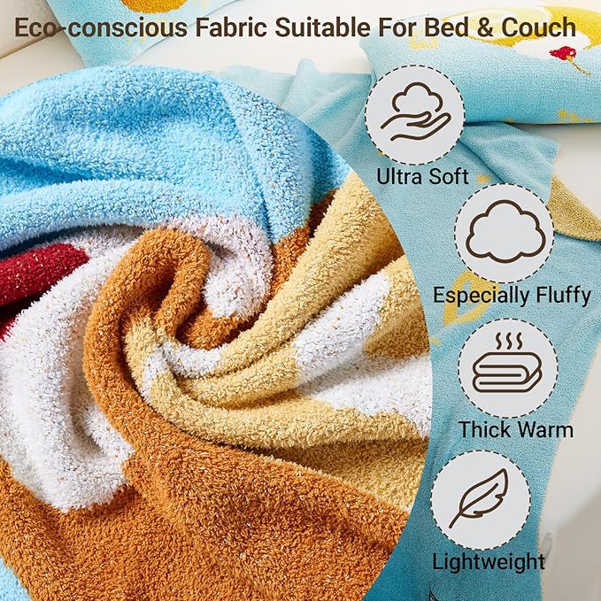 YIRUIO Swiss Roll Pattern Plush Blanket & Pillowcase Set,Ultra Soft Cozy Warm Thick Fuzzy Fluffy 50x60 Throw Blue with 18x18 Cushion Cover for Bed Sofa Couch Home Decor Gift