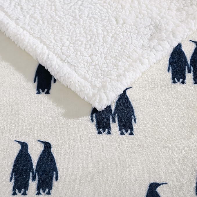 Eddie Bauer - Throw Blanket, Brushed Fleece & Plush Sherpa Bedding, Blanket for Couch & Bed (Emperor Penguin Blue, 50" x 60")