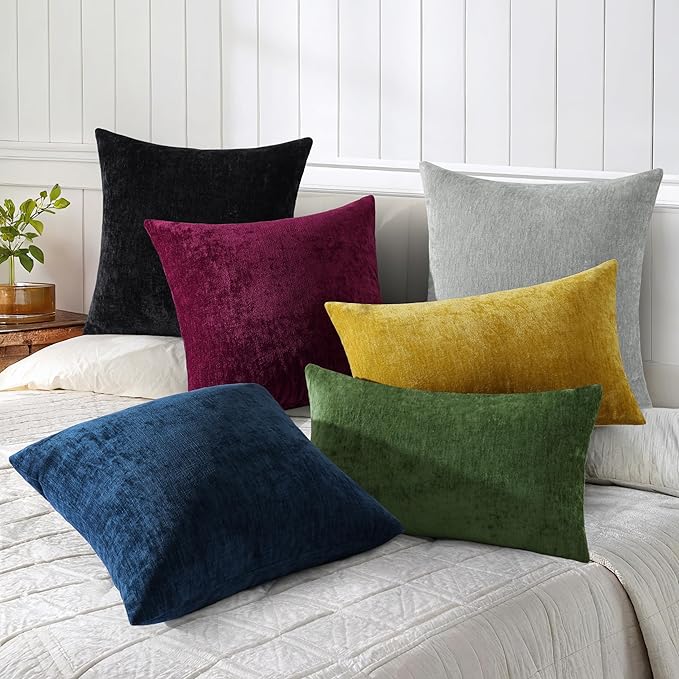 decorUhome Chenille Navy Blue Summer Throw Pillow Covers 22x22 Inch Set of 2, Decorative Soft Couch Pillow Covers Solid Dyed Accent Farmhouse Neutral Square Pillow Cases for Sofa