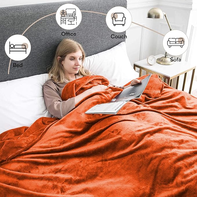 IR Imperial Rooms Fleece Blankets Queen Size 90x90 Inches- 2 Pack - Super Soft Fluffy Throw Blanket for Sofa and Bed - Warm and Cozy Lightweight 400 GSM Microfiber Bed Throws Blankets (Queen, Rust)
