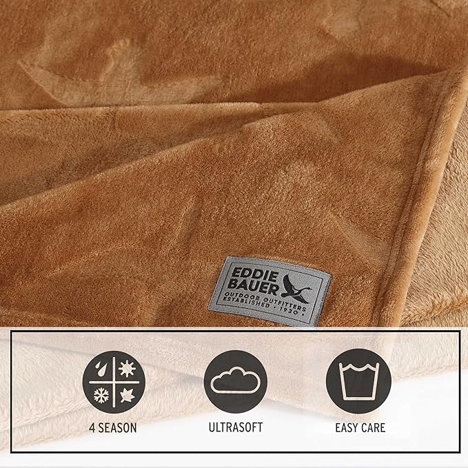 Eddie Bauer - Throw Blanket, Ultra-Soft & Embossed Plush Bedding, Blanket for Couch & Bed (Geese Brown, 50" x 70")