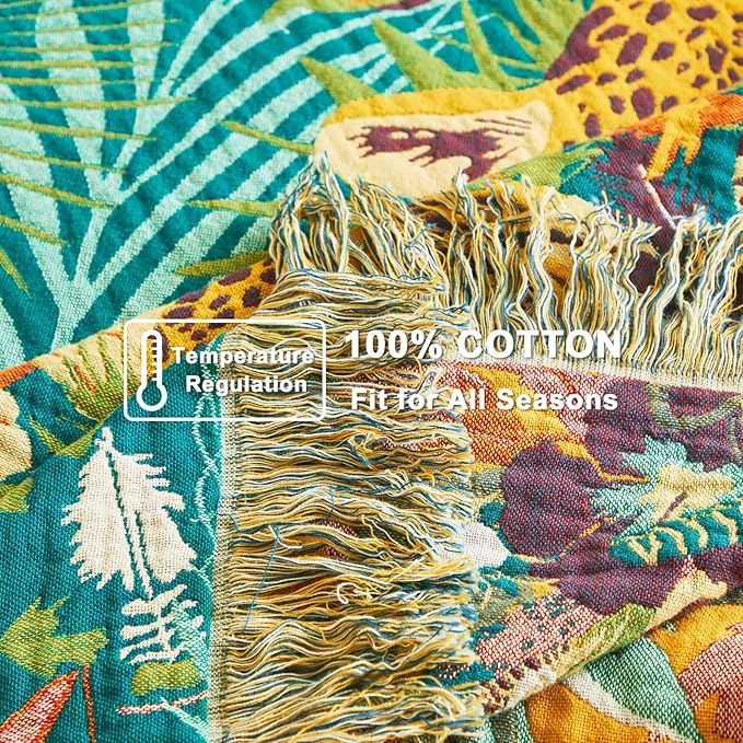 Throw Blanket for Bed Couch Sofa Soft Cotton Twin Breathable Spring Blankets for Bedroom Living Room All Season Reversible Quilt Leopard Throws Whimsical Home Decor 60"x80"