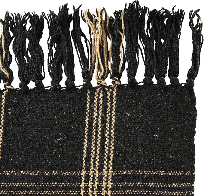 Plaid Black & Tan Fringed Woven Cotton Blend Throw