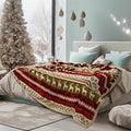 PAVILIA Premium Christmas Sherpa Throw Blanket, Green Red Cabin Design with Reindeer Print, Ultra Soft Reversible Fleece & Sherpa 90x90 Queen Winter Blanket, Cozy Christmas & Holiday Decor