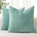 decorUhome Chenille Aqua Haze Throw Pillow Covers 22x22 Inch Set of 2, Decorative Soft Couch Pillow Covers Solid Dyed Accent Farmhouse Neutral Square Pillow Cases for Sofa