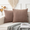 UGASA Soft Velvet Stripe Decorative Pillow Covers Set of 2 Solid Corduroy Textured Euro Cushion Cases for Couch Bedroom Sofa Farmhouse, 18x18 Inch, Light Brown