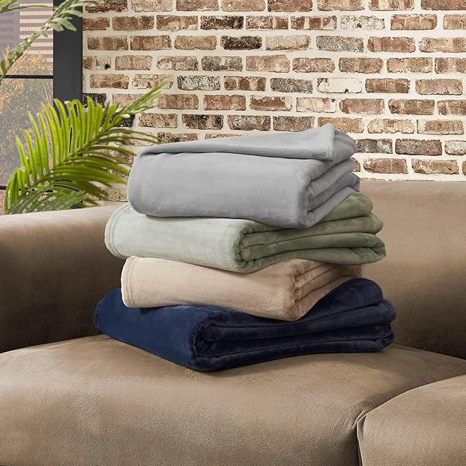Lucky Brand Solid Plush 50"x70" Throw Blanket, Desert Sage Green - Soft, Cozy, and Timeless Comfort