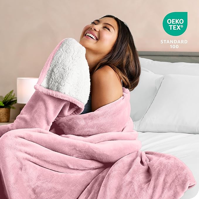 Bare Home Sherpa Fleece Blanket - King Size - Blanket for Bed, Sofa, and Couch - Warm & Lightweight - Fluffy & Soft - Reversible (King, Light Pink)