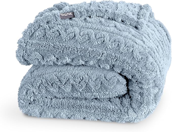 Bare Home Faux Shearling Blanket - Full/Queen Size - Blanket for Bed, Sofa, Couch, Camping, Travel, and Gifts - Warm & Lightweight - Fluffy & Soft (Full/Queen, Cable Dusty Blue)