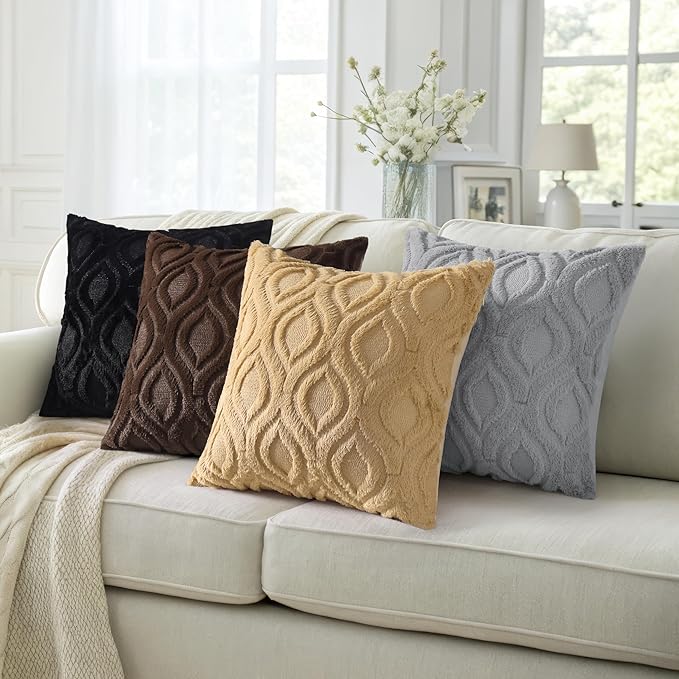 decorUhome Throw Pillow Covers 16x16 Inch Set of 2, Soft Plush Faux Wool Grey Solid Couch Pillow Covers, Accent Farmhouse Neutral Square Pillow Cases for Sofa Bed Living Room