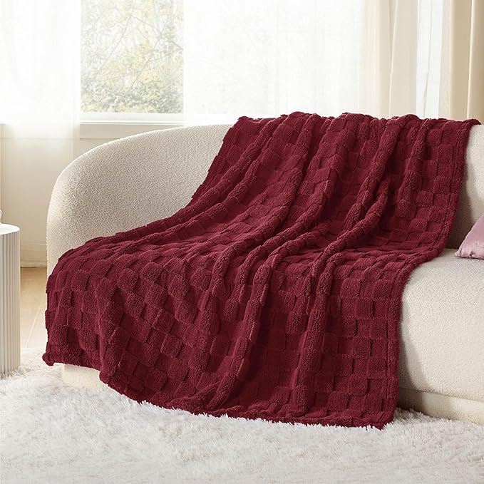 Bedsure GentleSoft Christmas Throw Blanket for Couch - Red Fall Checkered Fleece Red Blankets Gifts for Women Men Girls, Cute Soft Cozy Throw for Bedroom Home Decor Gifts, 50x60 Inches