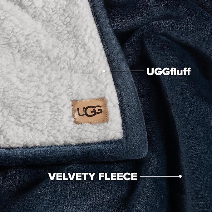 UGG Nita Twin Blanket, Luxury Soft Twin XL Warm Blanket for Bed or Extra Large Throw for Couch, Cozy Bedding, Dorm or Bedroom Decor, 60-inch x 90-inch, Navy Blue