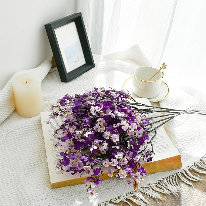 Mandy's Shades of Purple Artificial Baby’s Breath Flowers 6 Bundles Silk Gypsophila, 18.5 Inch European Style Modern Home Decor Centerpiece, Neutral Wedding Flower Arrangements
