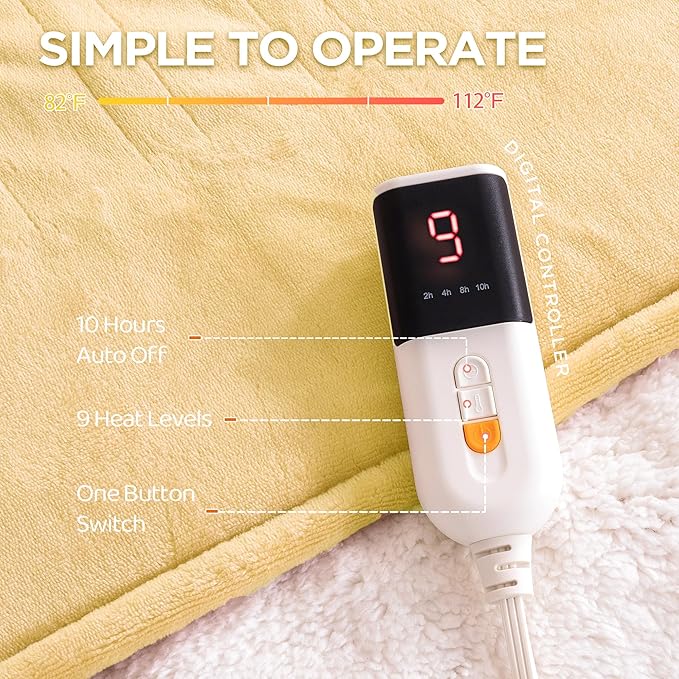 Heated Blanket Full Size - Single Controllers Electric Blanket Full with 9 Heat Settings & 10 Hour Auto Off,Overheat Protection,Machine Washable 72"x84"(Cheesy Yellowk)