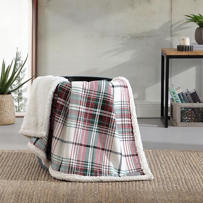 Eddie Bauer - Blanket, Super Soft Reversible Sherpa & Brushed Fleece Bedding, Throw Blankets for Couch, Ideal for Lounging (Montlake Plaid Red)