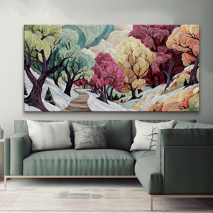 TAIJXAGSG Boho Wall Art Prints Colorful Tree Picture Canvas Art Wall Decor Artwork Abstract Art Canvas Prints Painting Nature For Living Room Bedroom Office Home Aesthetic Wall Decor 29" X 58"