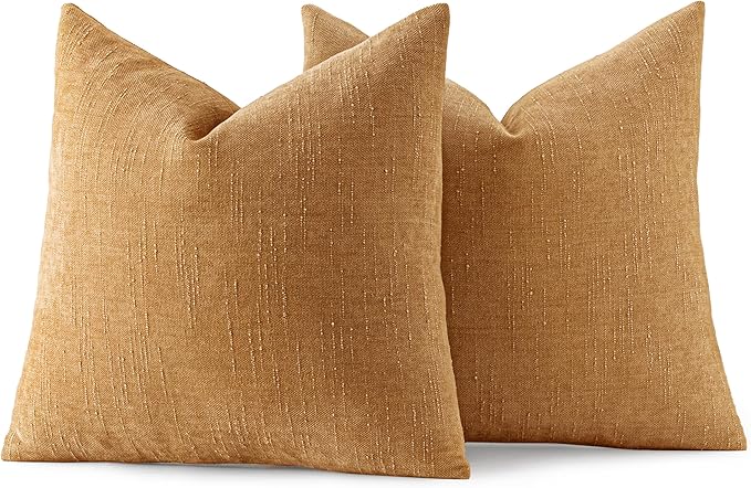 MIULEE Pack of 2 Decorative Throw Pillow Covers Soft Chenille Throw Pillows Solid Textured Cushion Covers Home Decor for Couch Sofa Bedroom Living Room 20x20 Inch,Golden Brown
