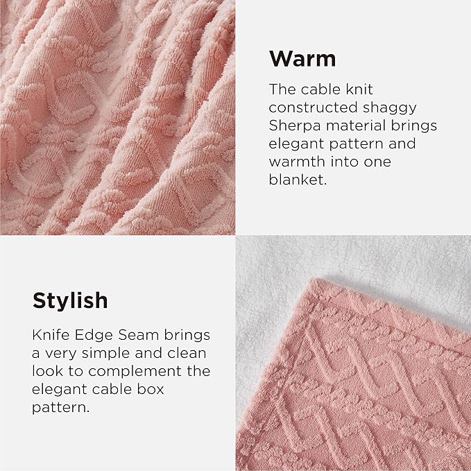 Bedsure Gentlesoft Sherpa Fleece Throw Blanket for Couch - Fluffy & Cozy Cable Jacquard Tufted Throw for Women Gift and Valentine Decor, Thick and Warm Blanket for Winter, Pink, 50x60 Inches
