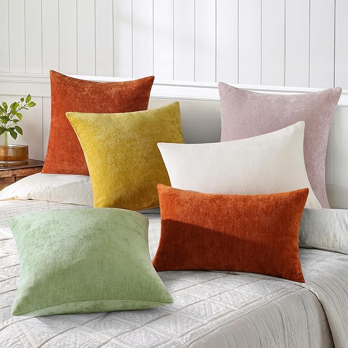 decorUhome Chenille Mineral Yellow Throw Pillow Covers 26x26 Inch Set of 2, Decorative Soft Couch Pillow Covers Solid Dyed Accent Farmhouse Neutral Square Pillow Cases for Sofa
