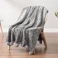 PAVILIA Grey Sherpa Throw Blanket for Couch, Warm Plush Pom Blanket Throw, Gray Fuzzy Sofa Throw, Lightweight Soft Cozy Fluffy Blanket with Pom Poms, Heather Grey, 50x60