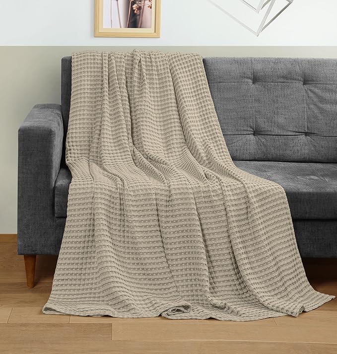 Utopia Bedding Khaki 100% Cotton Waffle Blanket 300 GSM [Full - 90x84 Inch] Soft Lightweight Breathable Bed Blanket for All Season
