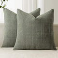 MIULEE Decorative Linen Check Euro Shams Throw Pillow Covers Neutral Farmhouse Vintage Spring Pillow Covers 26x26 Set of 2 Boho Modern Home Decor for Sofa Couch Bedroom Cushion Olive Green