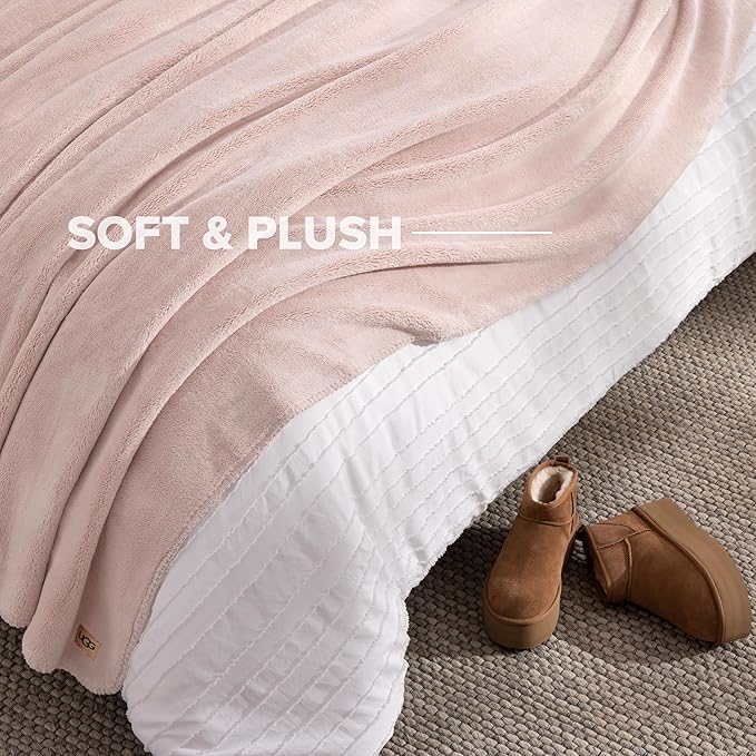 UGG Whitecap King Size Blanket for Bed, Fleece Cozy Soft Blankets, Luxury Warm Extra Large Throw for Couch, Washable Hypoallergenic California King Bedding, 110" x 90", Quartz Pink