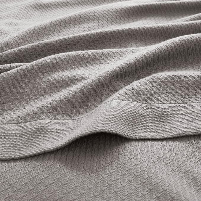 Madison Park 100% Egyptian Cotton Lightweight Summer Blanket, Breathable Waffle Knit Design, Soft Cozy All-Season Throw for Bed, Couch or Sofa, Grey Full/Queen Size (90"x90")