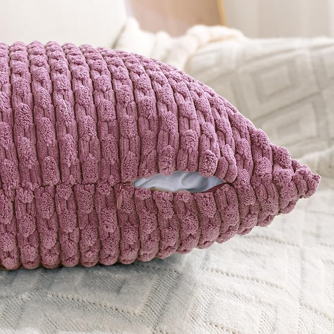 Set of 4 Pink Beige White Decorative Throw Pillow Covers 20x20 Inch Corduroy Pillow Covers for Bed Couch Sofa Living Room Soft Square Cushion Cases