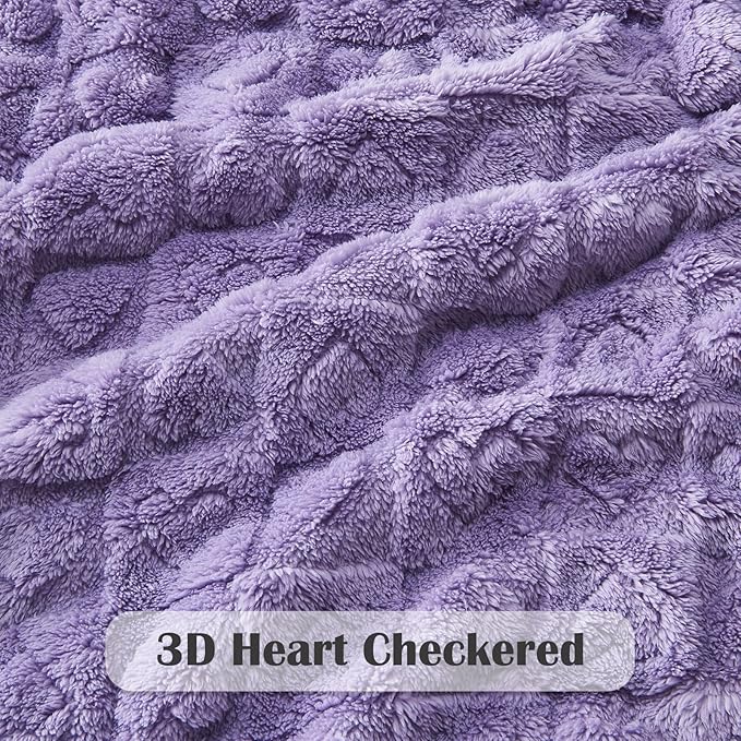 NEWCOSPLAY Super Soft Throw Blanket Lavender Premium Silky Flannel Fleece 3D Heart Checkered Lightweight Bed Blanket All Season Use (Lavender Heart, Throw(50"x70"))