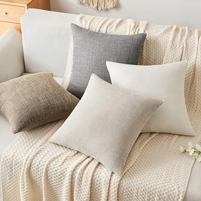 MIULEE Pack of 2 Decorative Linen Burlap Textured Pillow Covers Farmhouse Boho Accent Pillowcases Spring Home Decor for Couch Sofa Bedroom Living Room 18x18 Inch Taupe