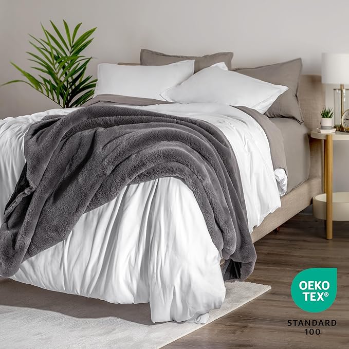 Bare Home Faux Fur Blanket - Ultra-Soft Luxurious - Cozy Warm Throw for Couch, Sofa, Chair, Bed - Fuzzy Fluffy Super Soft - Decorative Bed Blanket, 60x47 inches (Throw, Dark Grey)