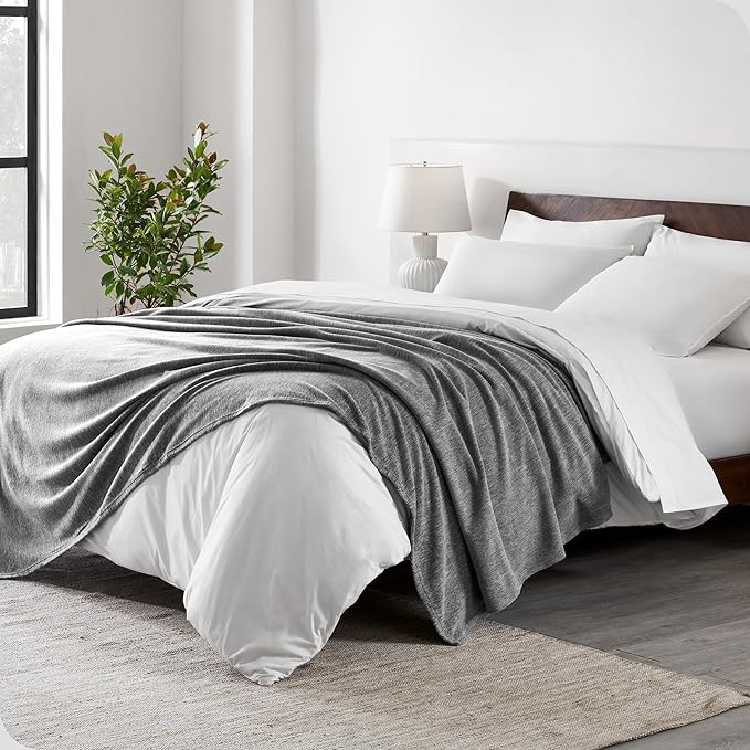 Bare Home Polar Fleece Blanket - Full/Queen - Heathered Light Grey - Warm & Cozy - Premium Fleece - Blanket for Bed, Camping, and Travel - Lightweight (Full/Queen, Heathered Light Grey)