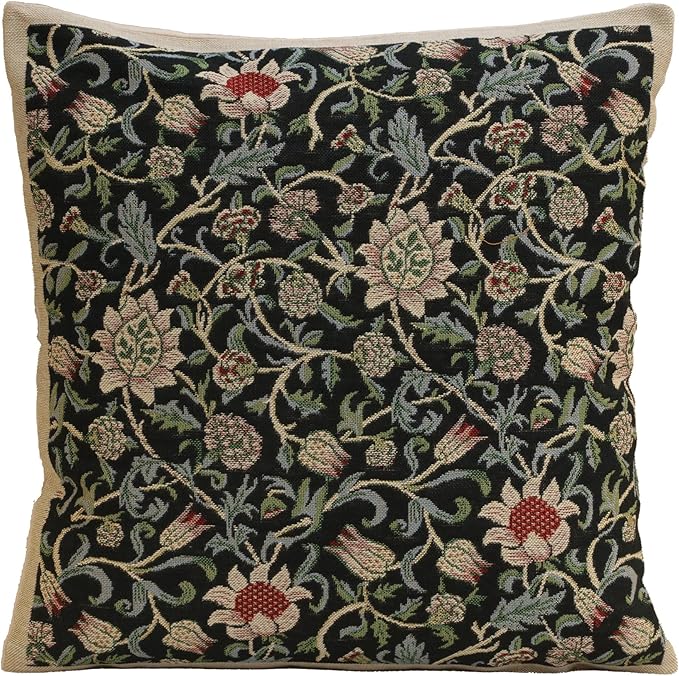 C Charlotte Home Furnishings Inc Fleur De Morris Black Belgian Cushion Cover - 16 in. x 16 in. Cotton/Viscose/Polyester by William Morris