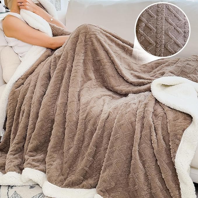 Sherpa Blanket for Bed - Fleece Soft Cozy Fuzzy Blankets Thick Warm for Winter and All Seasons (Brown, Throw(40"x60"))