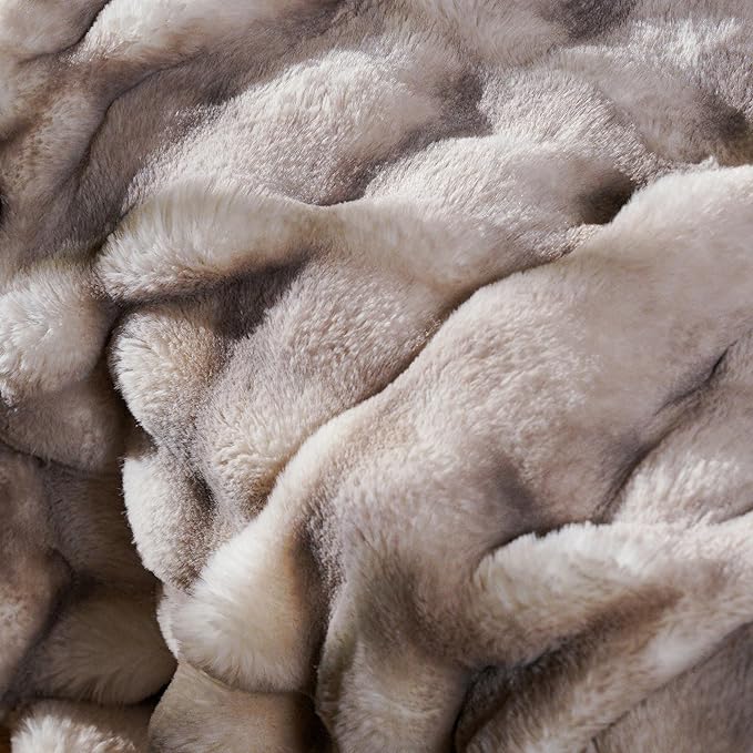 Mon Chateau 60" x 70" Dream Faux Fur Throw, Marble Print Plush Luxury Blanket for Couch, Sofa, or Bed, Soft Reversible Throw Blanket for Sleeping, Home & Room Decor, Driftwood Bubble