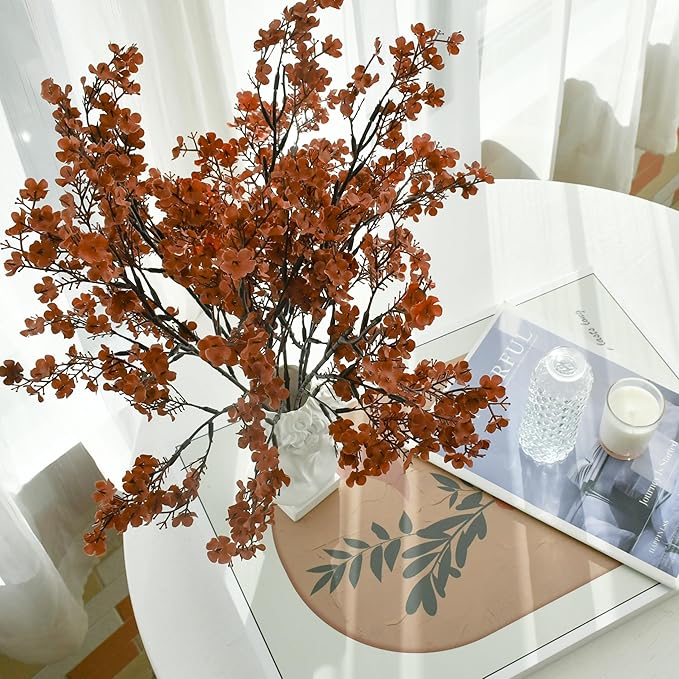 Mandy's Brown Artificial Baby’s Breath Flowers 6 Bundles Silk Gypsophila, 18.5 Inch European Style Modern Home Decor Centerpiece, Neutral Wedding Flower Arrangements
