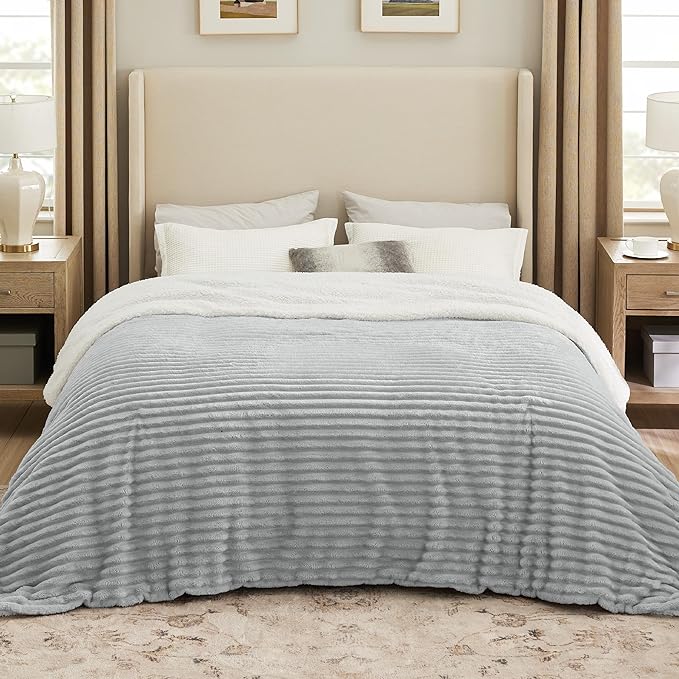 Bedsure Sherpa Blanket King Size for Bed - Super Soft, Cozy Fleece Thick Warm Blanket for Winter, GentleSoft Home Room Decor, Grey, 108x90 Inches