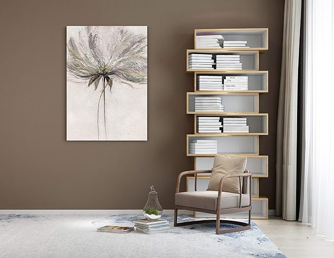 Yihui Arts Hand Painted Abstract Floral Wall Art Pictures Grey White Gold Foil Painting Sand Artwork For Living Room Decoration