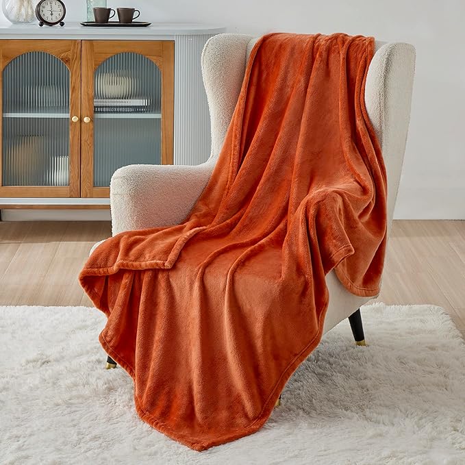 Bedsure GentleSoft Twin XL Fleece Blanket Dorm Bedding - Lightweight Soft Cozy Blankets for Bed, Sofa, Couch, Travel, Camping, Dark Orange, 66"x90"
