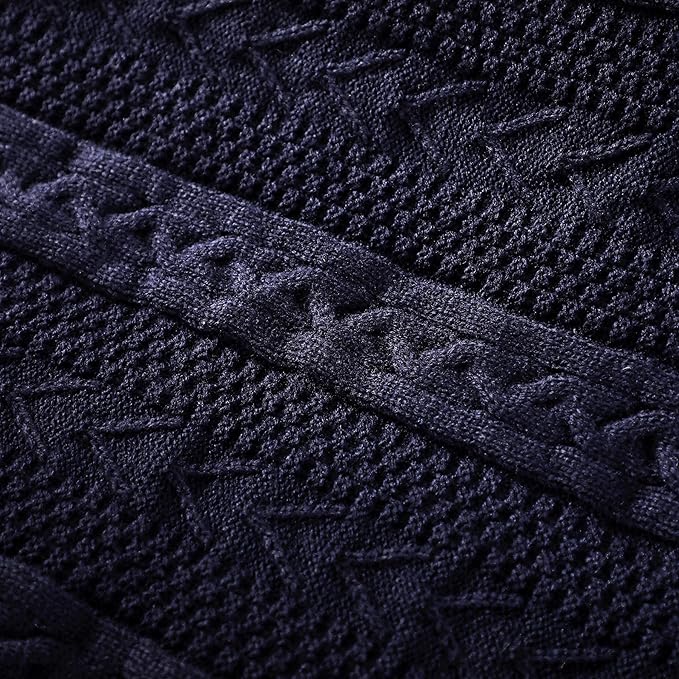 Longhui bedding Acrylic Cable Knit Sherpa Throw Blanket - Thick, Soft, Big, Cozy Navy Knitted Fleece Blankets for Couch, Sofa, Bed - Large 60 x 80 Inches Navy Blue Coverlet, 5.2 Pounds